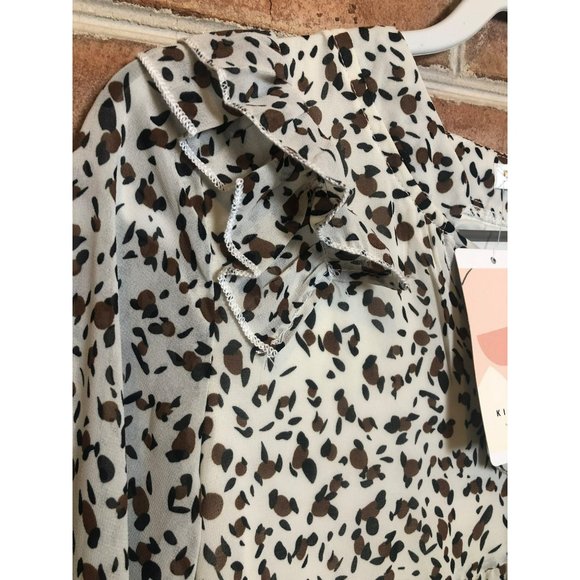 NWT Kirundo Animal Print Babydoll Empire Lined Dress Sz S Flowy Sheer 3/4 Sleeve - Picture 4 of 9